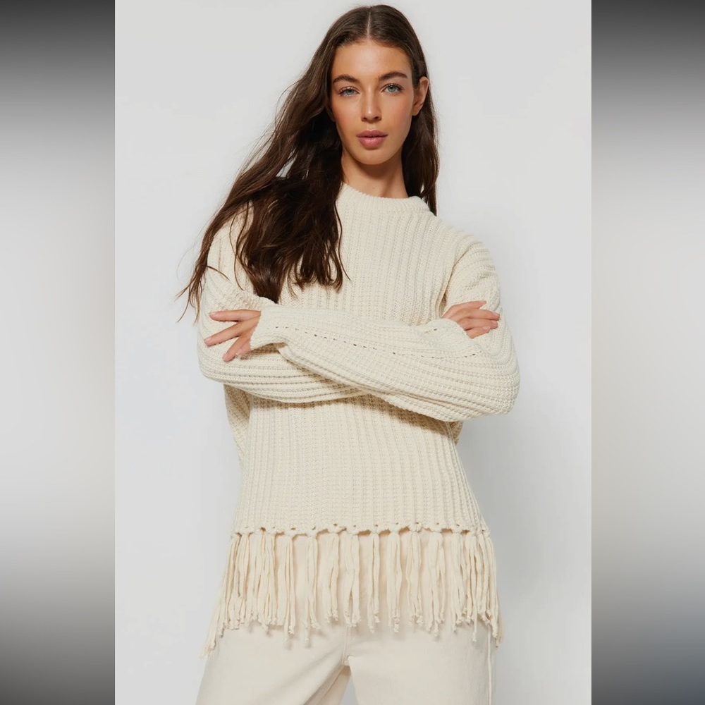 European Chic Fringed Knit Sweater
